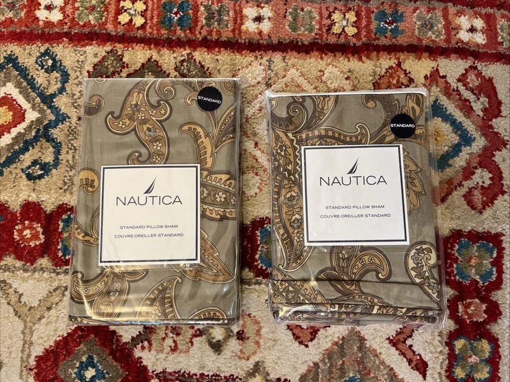 NEW Nautica Ludlow Standard Pillow Sham Couvre-Oreiller Standard LOT of 2